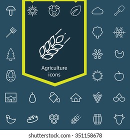 agriculture outline, thin, flat, digital icon set for web and mobile