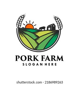 agriculture with pork farm logo template vector illustration