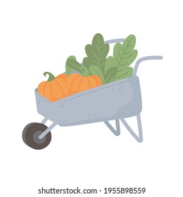 agriculture pumpkins wheelbarrow icon isolated