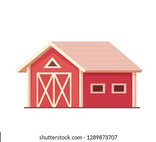Agriculture. Red farm barn or ranch isolated on white. Vector illustration.