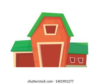 Agriculture. Red farm barn or ranch isolated on white. Vector illustration.