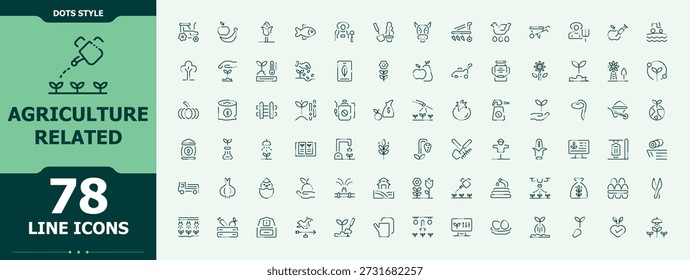 Agriculture Related icon set. Thin line icons set. Garden icon pack. Includes symbols for land, gardening, farm, farming, garden and more.