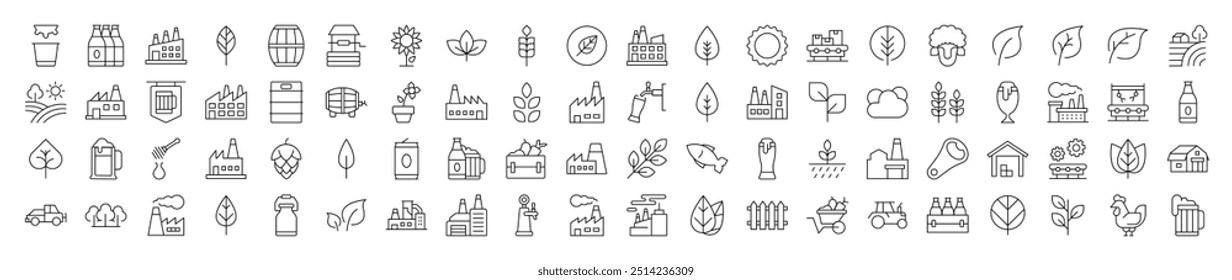 Agriculture Related Outline Simple Linear Image Collection. Editable Stroke. Suitable for Web Sites, Books, Cards, Apps. Contains Icons of Tractor, Plantation, Harvest