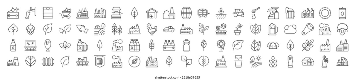 Agriculture Related Simple Isolated Line Icons Collection. Contains Icons of Tractor, Plantation, Harvest. Editable Stroke. Suitable for Web Sites, Books, Cards, Apps