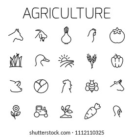 Agriculture related vector icon set. Well-crafted sign in thin line style with editable stroke. Vector symbols isolated on a white background. Simple pictograms.