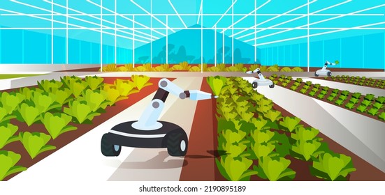 agriculture robot working in smart farm smart farming artificial intelligence technology concept