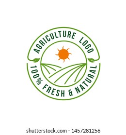 Agriculture seal logo with field and sun illustration