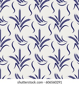 Agriculture seamless pattern with wheat branches, vector illustration