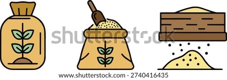 Agriculture Seed Sack and Soil Icon Set