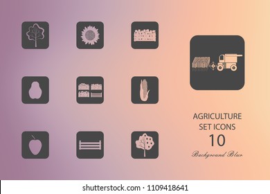 Agriculture. Set of flat icons on blurred background. Vector illustration