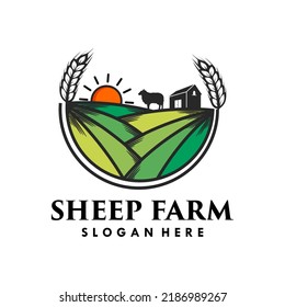 Agriculture With Sheep Farm Logo Template Vector Illustration