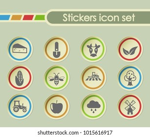 agriculture simple vector icons on round stickers