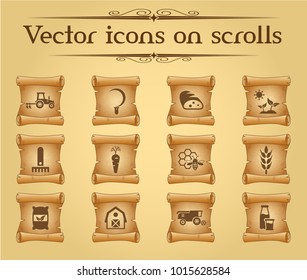 agriculture simple vector icons on ancient scrolls