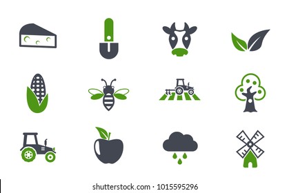 agriculture simple vector icons in two colors