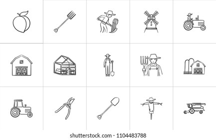 Agriculture sketch icon set for web, mobile and infographics. Hand drawn agriculture vector icon set isolated on white background.