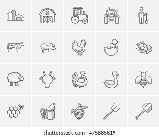 Agriculture sketch icon set for web, mobile and infographics. Hand drawn agriculture icon set. Agriculture vector icon set. Agriculture icon set isolated on white background.