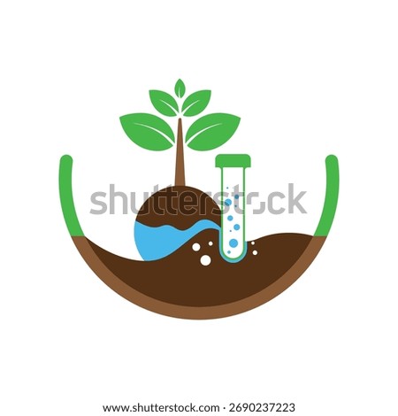 Agriculture Soil Test Logo Design — Eco Farm Laboratory Icon with Leaf, Test Tube, and Soil Elements.