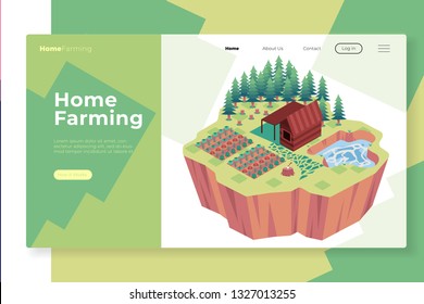 agriculture and some red fruits with one house and ponds and trees - All elements on this template are editable with vector software