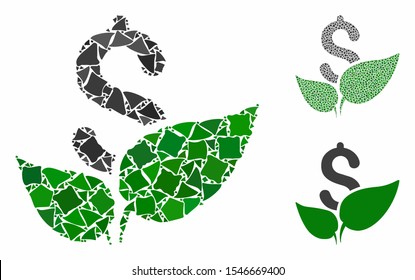 Agriculture startup mosaic of inequal elements in different sizes and color tints, based on agriculture startup icon. Vector ragged elements are composed into mosaic.
