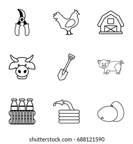 Agriculture stuff icons set. Outline set of 9 agriculture stuff vector icons for web isolated on white background