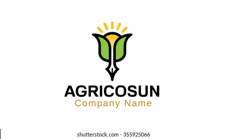 Agriculture Sun Leaf Logo Vector Design Illustration
