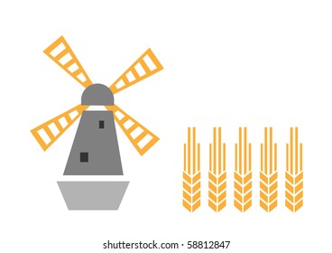  agriculture symbols windmill and ear, vector illustration