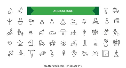 Agriculture technology and innovation, agritech concept, automation system, yield improvement. Outline symbol collection.