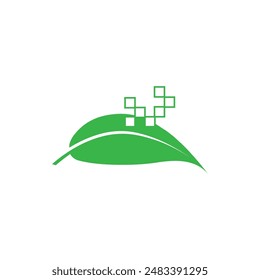 Agriculture technology logo vector. Organic leaf icon, tech leaf logo.