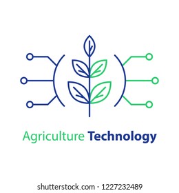 Agriculture technology, smart farming, plant stem, innovation concept, automation solution, growth control, crop improvement, vector line icon