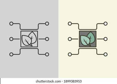 Agriculture technology, smart farming, plant stem, innovation concept, automation solution, crop improvement, thin line icon. Flat style illustration.