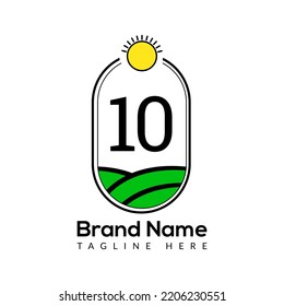 Agriculture Template On 10 Letter. Farmland Logo, Agro Farm, Eco farm logo design with sun icon Concept