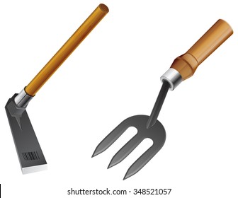 Agriculture Tool - Handheld Spade and Gardening Fork - Illustration