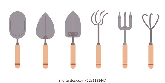 Agriculture tools elements. Hand drawn illustrations of garden planting tools. Isolated objects on a white background.