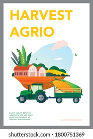 Agriculture tractor with a corn crop . Thanksgiving day. Vector illustration. Template for a poster or annual report.