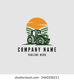 elemento del icono del Vector de la Plantilla del logotipo del tractor de la agricultura aislado en un fondo gris