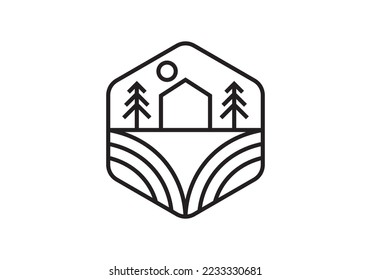 agriculture tree logo hexagon combination, unique concept. farm symbol icon