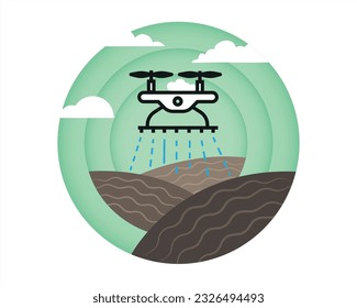 Agriculture vector with drone. Smart agriculture. farming with robot. Digital Farming Vector Design.