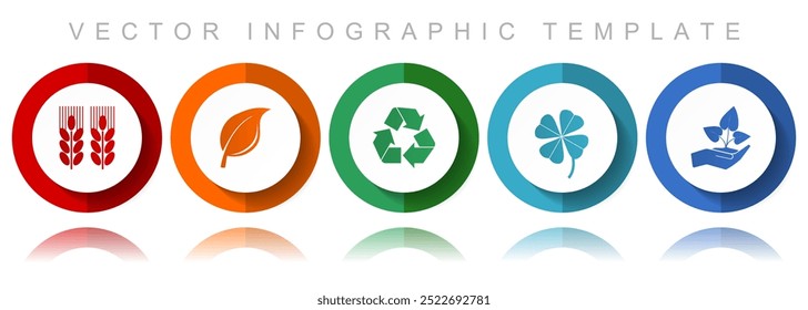 Agriculture vector icon collection, miscellaneous icons such as wheat, leaf, recycling, clover and seedling, flat design infographic template in eps 10