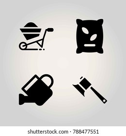 Agriculture vector icon set. axe, can, fertilizer and watering can