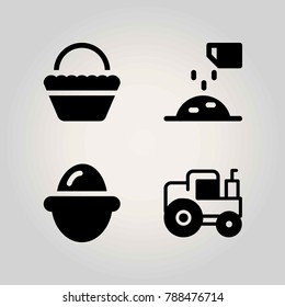 Agriculture vector icon set. basket, fertilizer, egg and ground