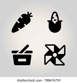 Agriculture vector icon set. basket, corn, carrot and shopping basket