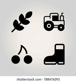 Agriculture vector icon set. boot, wheat, cherry and tractor