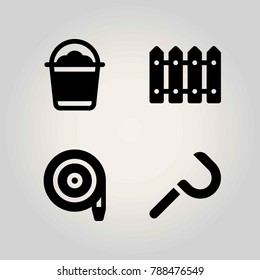 Agriculture vector icon set. bucket, fence, sickle and hose
