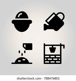 Agriculture vector icon set. can, well, egg and watering can