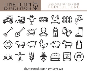 Agriculture vector icon set.  Editable line stroke.