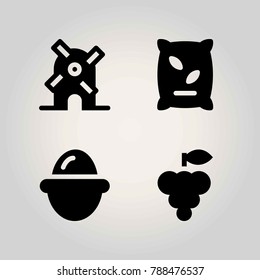 Agriculture vector icon set. egg, grape, fertilizer and windmill