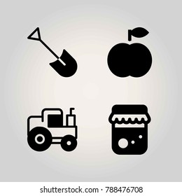 Agriculture vector icon set. honey, shovel, peach and tractor