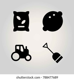 Agriculture vector icon set. lemon, fertilizer, shovel and tractor