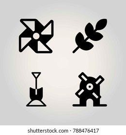 Agriculture vector icon set. pinwheel, shovel, wheat and windmill