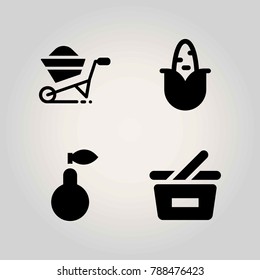 Agriculture vector icon set. shopping basket, pear, basket and corn